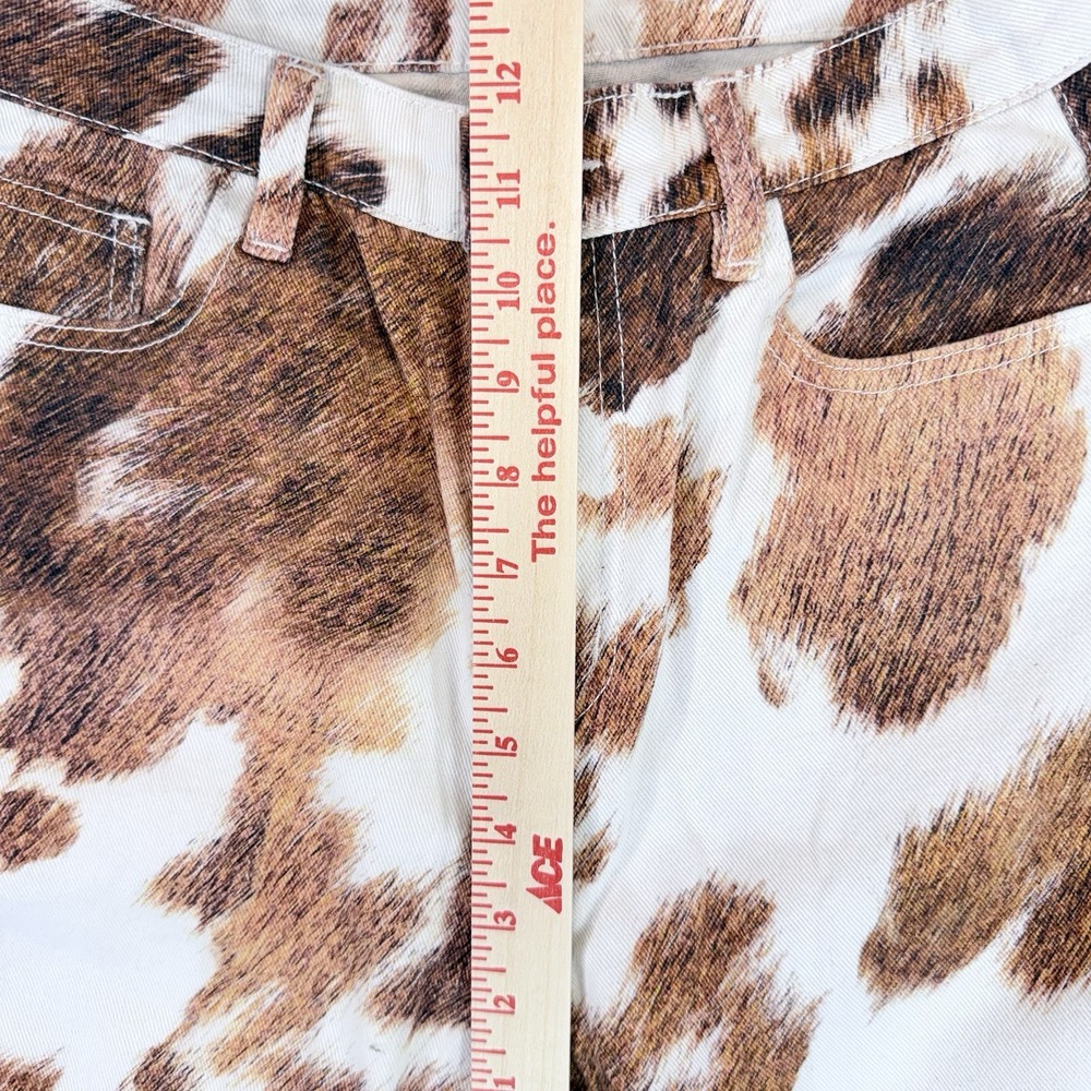 Cider Cow Print Jeans Women M Brown White High Rise Wide Leg Western Y2K Ranch - Picture 9 of 10